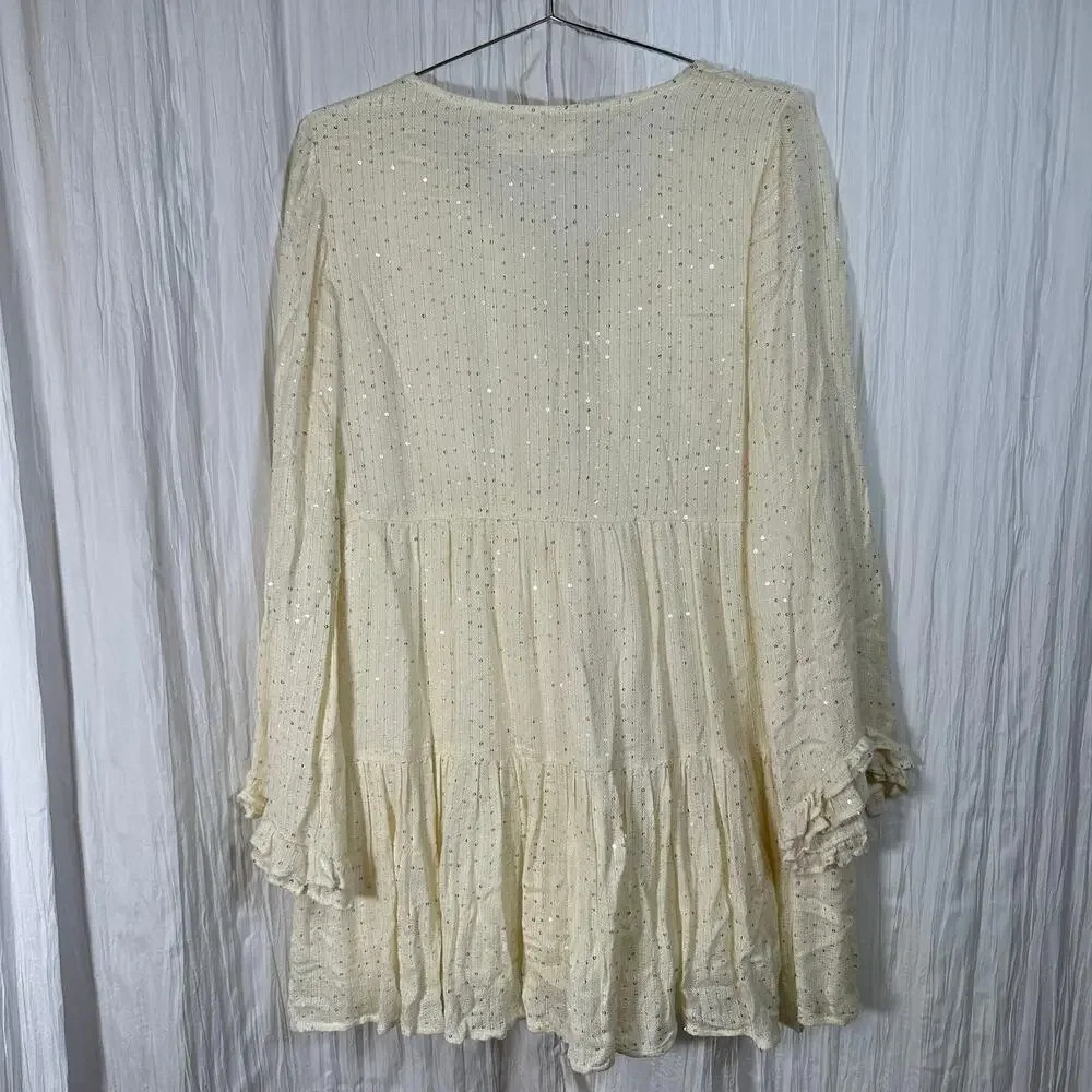 Revolve Sundress Cream Sequined Tunic Mini Dress‎ Cover Up M/L - Picture 10 of 10